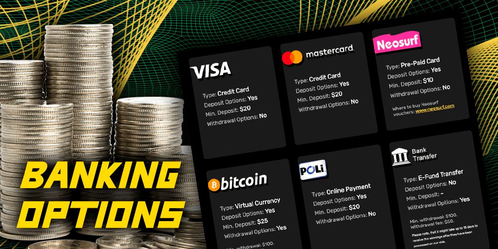 Ozwin Casino Banking Options: visa, mastercard, neosurf, bitcoin, bank transfer