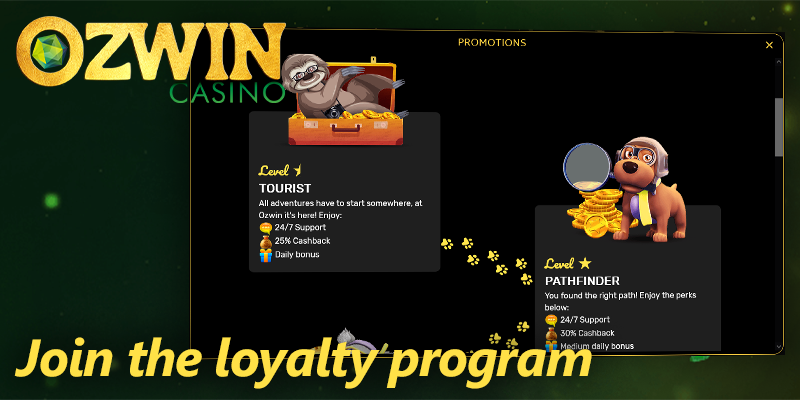 Make deposits, bet on games and become a member of the Ozwin casino loyalty program
